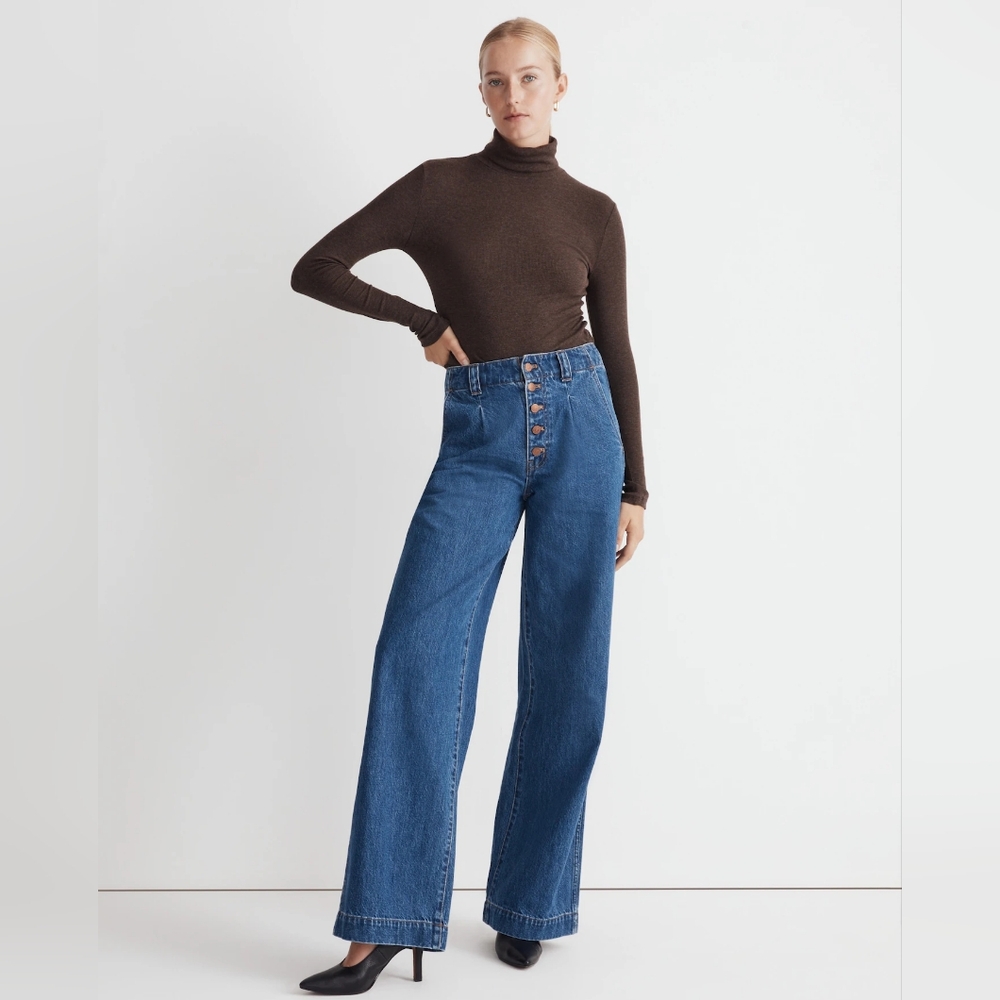 NWT Madewell Superwide-Leg High Waisted Button Fly Jeans Myler Wash